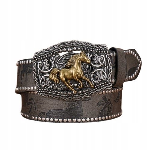 Pas pasek kowbojski western szary ZŁOTY KOŃ NITY retro vintage y2k 120 cm