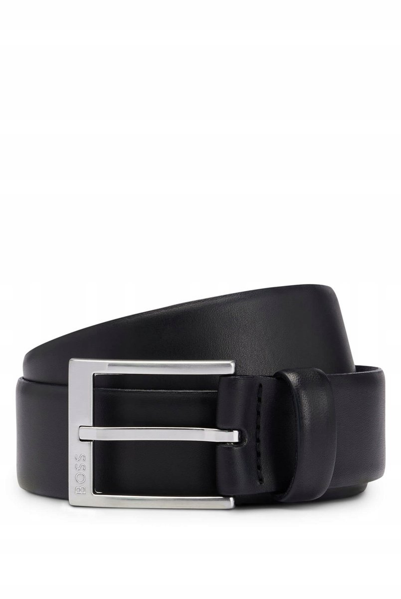 Hugo Boss, czarny pasek męski skórzany, rozmiar 90