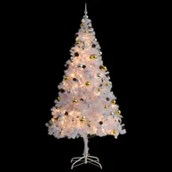 Choinki - vidaXL vidaXL Sztuczna choinka z bombkami i lampkami LED, biała, 210 cm - miniaturka - grafika 1