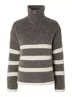 Swetry damskie - SELECTED FEMME Damski sweter w paski, szary, XS - miniaturka - grafika 1
