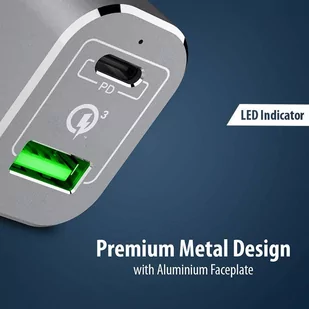 Crong Power Car Charger 63W - Ładowarka samochodowa USB-C PD 45W + USB 18W QuickCharge 3.0 (aluminium) - Ładowarki do telefonów - miniaturka - grafika 2