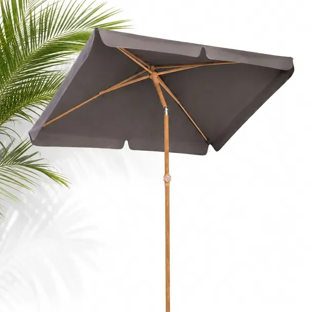 Parasol Ogrodowy Balkonowy Szary Drewniana Noga New Model 200 X 125 Cm