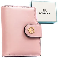 Portfele - Portfel damski na karty ROVICKY elegancki pionowy mały rozbudowany ochrona RFID modny na prezent fioletowy - miniaturka - grafika 1