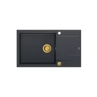 Zlewozmywaki - QUADRON Zlewozmywak EVAN 136 XL czarny, elementy złote, k.pneum. HCQE58650U8_PVDG1_P2O0 - miniaturka - grafika 1