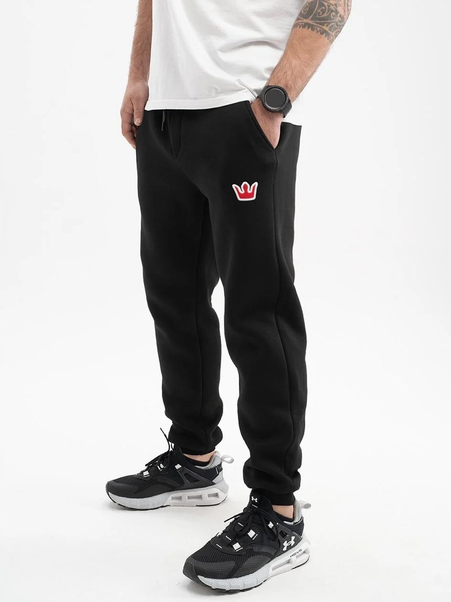 MĘSKIE SPODNIE DRESOWE Z NASZYWKĄ LOGO CZARNE Jigga Wear Simple Crown XXL