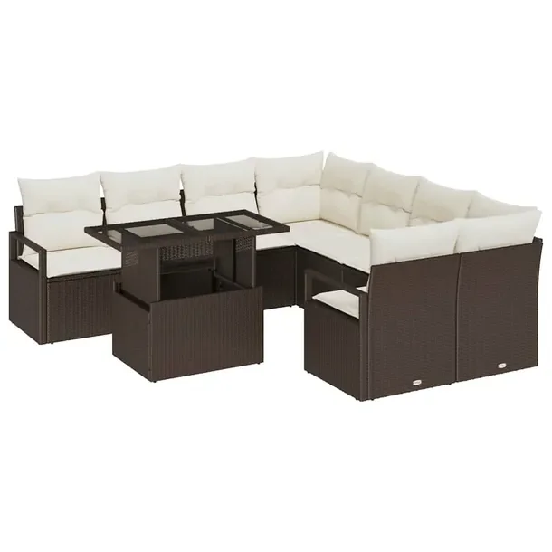 Zestaw Sofa Ogrodowa z Poduszkami, Brązowo-Biały Polirattan, Kwadratowy