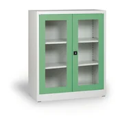 Szafy biurowe - ALFA 3 Szafa ze szklanymi drzwiami, 1150 x 920 x 400 mm, szaro-zielona 126661 - miniaturka - grafika 1