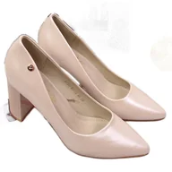 Czółenka - Czółenka na słupku perłowy beż Vinceza beżowy - miniaturka - grafika 1