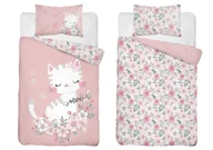 Pościel dla dzieci - Pościel dziecięca dwustronna Kot w Kwiatach pudrowa – 90x120 cm – MAYAMOO - miniaturka - grafika 1