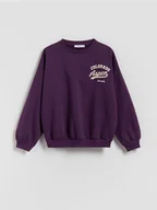 Bluzki dla dziewczynek - Reserved - Bawełniana bluza z nadrukiem - ciemnofioletowy - miniaturka - grafika 1