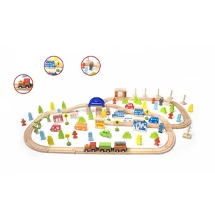 Classic World Wielki Zestaw Kolejka Drewniana Classic World 110 Elementów CW4164 - Pociągi dla dzieci - miniaturka - grafika 1