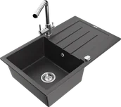 Zlewozmywaki z baterią - Mexen Bruno zlewozmywak granitowy 1-komorowy z ociekaczem i baterią kuchenną Duero, czarny nakrapiany - 6513-76-671600-00 - miniaturka - grafika 1