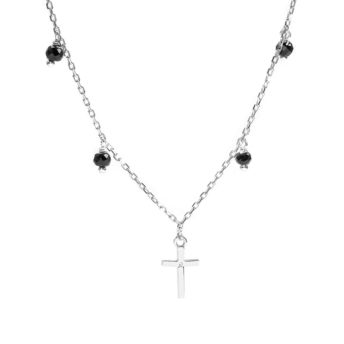 Srebrny naszyjnik celebrytka 925 Krzyżyk Onyks II