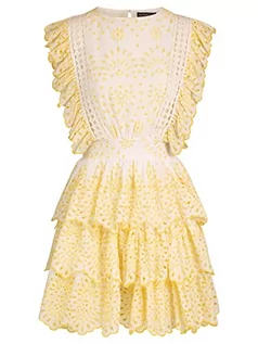 Sukienki - APART Letnia sukienka z haftowanym otworem, żółto-biała, M, żółto-biały, M - grafika 1