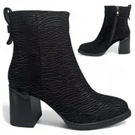 Botki damskie - Botki Damskie SKÓRZANE na Obcasie Eleganckie Wsuwane Jesienne Barski 36 - miniaturka - grafika 1