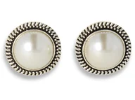 Kolczyki - Klipsy do uszu srebrne  z perełką vintage - miniaturka - grafika 1