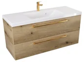 Szafki łazienkowe - Szafka Wisząca Z Umywalką ATHD 100 cm - Dąb Evoke Coast Mat - Uchwyty Złote Polerowane - miniaturka - grafika 1