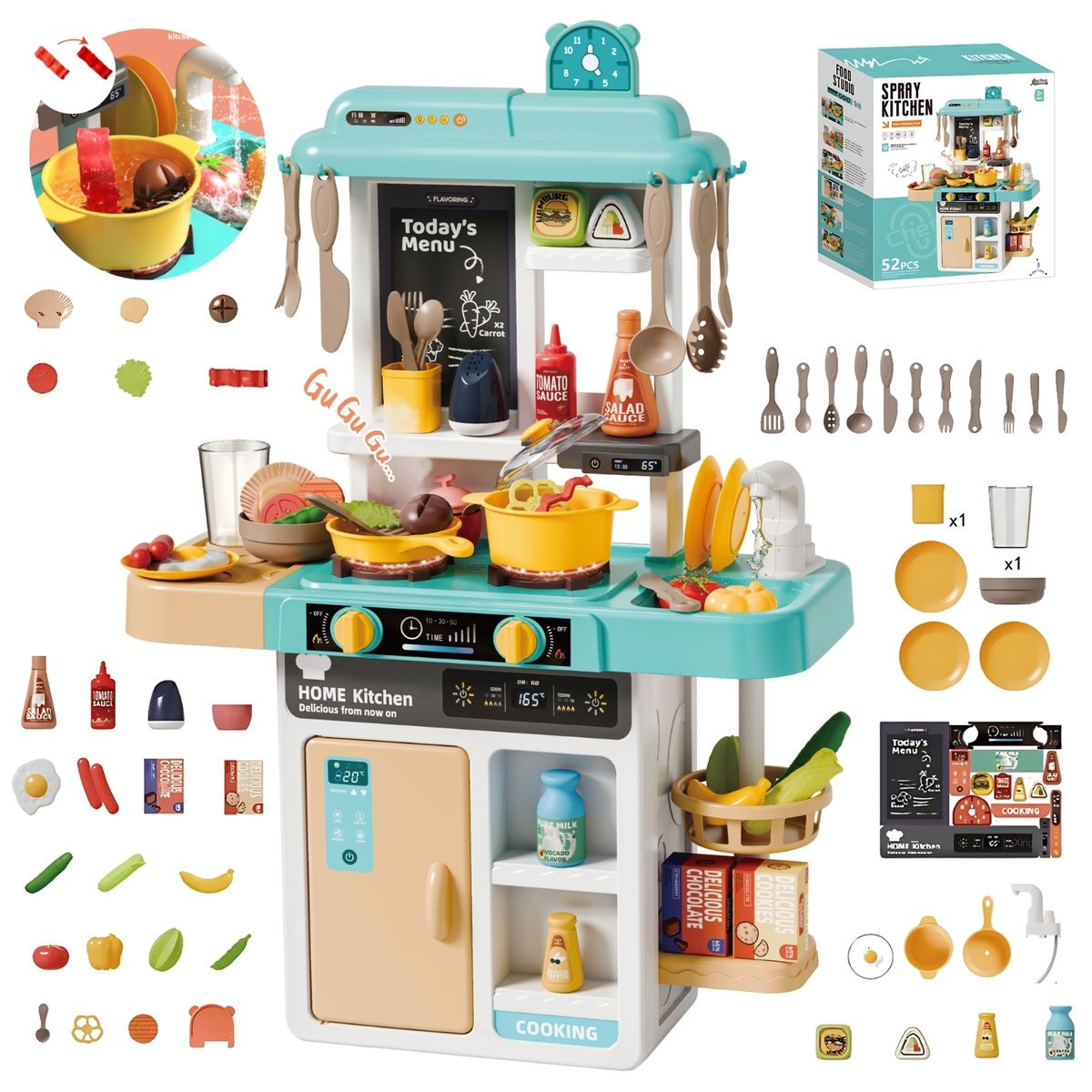 Kuchnia dla dzieci Światło Dźwięk Para Zmieniające kolor 52 el