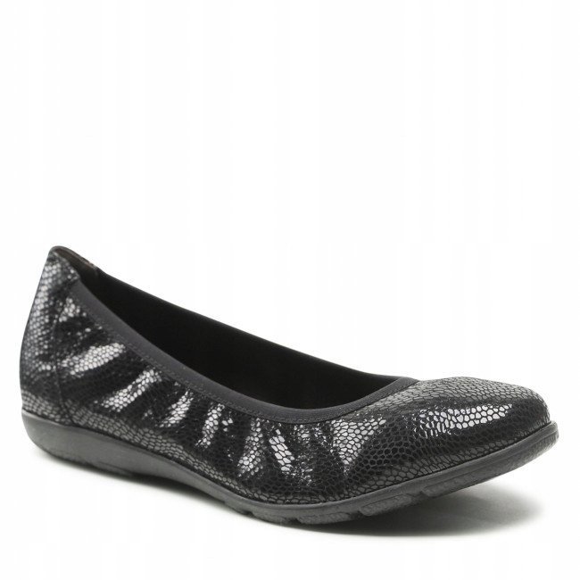 Baleriny caprice 9-22150-29 skóra naturalna damskie czarne reptile r.38