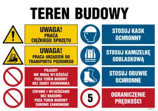 OI021 TEREN BUDOWY, UWAGA! PRACA CIĘŻKIEGO SPRZĘTU, FN - FOLIA SAMOPRZYLEPNA; (1000X750MM) - Tablice BHP - miniaturka - grafika 1