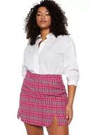 Spódnice - Trendyol FeMan Plus Size Mini ołówkowa spódnica plisowana spódnica tkana spódnica plus size, fuksja, 46, fuksja, 44 - miniaturka - grafika 1
