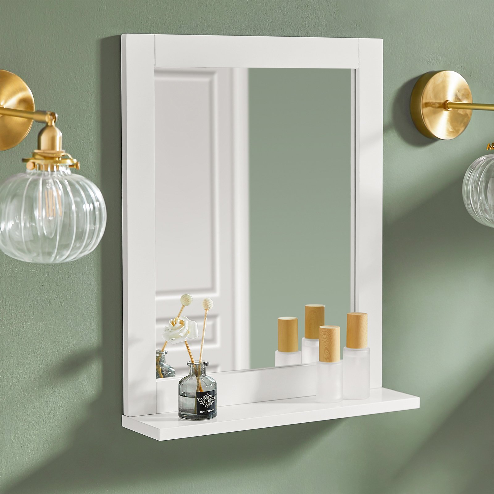 Lustro SoBuy®, lustro ścienne, lustro łazienkowe z półką, lustro toaletowe, FRG129-W
