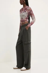 Desigual spodnie URAL damskie kolor szary szerokie high waist 24WWPW37 - Spodnie damskie - miniaturka - grafika 1