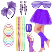 Stroje karnawałowe - Strój zestaw lata 80. fioletowy spódniczka akcesoria - miniaturka - grafika 1