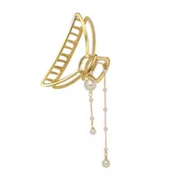 Ozdoby do włosów - Klamra do włosów mocna metalowa elegancka spinka złota z łańcuszkiem perły - miniaturka - grafika 1