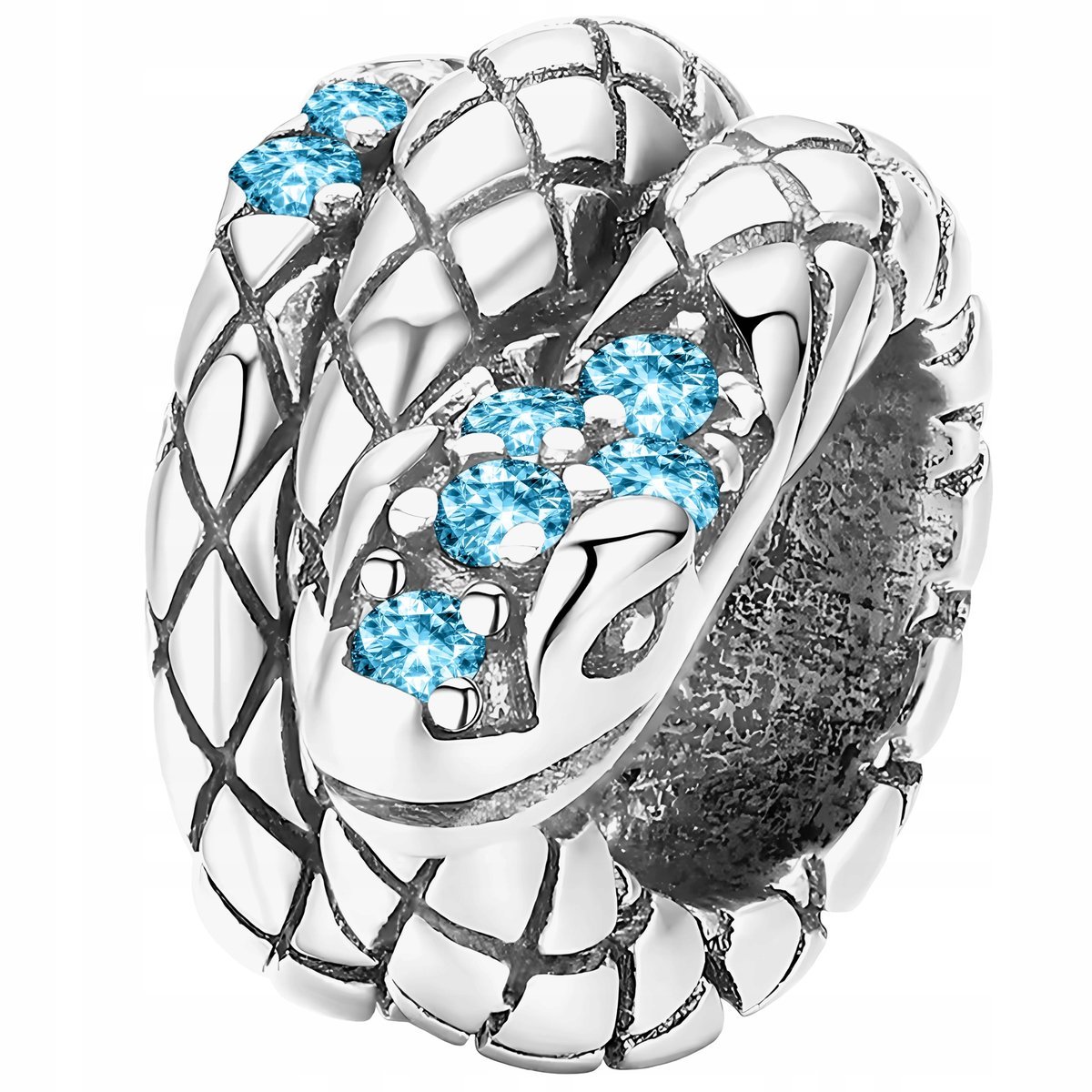 Charms Srebrny Wąż z Cyrkoniami Niebieskie Cyrkonie Snake SREBRO 925