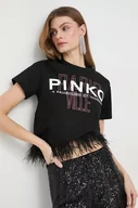 Koszulki sportowe damskie - Pinko t-shirt bawełniany damski kolor czarny - miniaturka - grafika 1