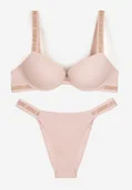 Komplety bielizny - Różowy Komplet Ozdobiony Napisami z Biustonoszem z Efektem Push-Up i Majtkami Bralicia - miniaturka - grafika 1