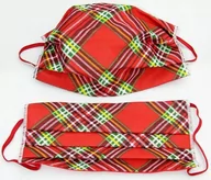 Odzież robocza - Maseczka Maska Ochronna Na Twarz Dla Dzieci Kratka Czerwona Zielona - miniaturka - grafika 1