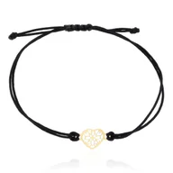 Bransoletki - Bransoletka czarny sznurek ze złotym serduszkiem pr.585 - miniaturka - grafika 1