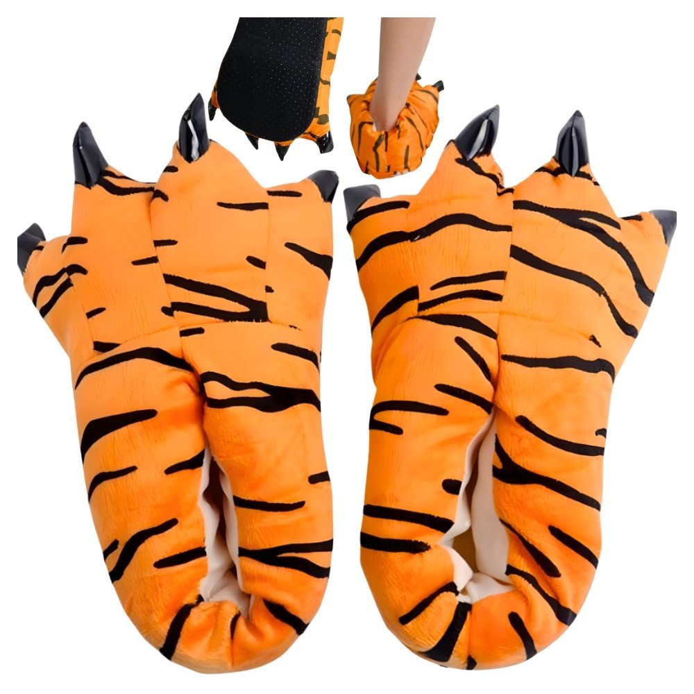 Bambosze uniwersalne pluszowe kapcie tygrysek pazury łapy kapcie unisex S