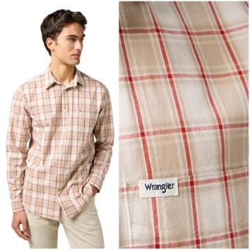 Wrangler 1 Pkt Shirt Tan klasyczna koszula bawełniana męska w kratę L