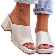 Klapki i japonki damskie - Modne Klapki Na Obcasie Sergio Leone KL322 Perłowe beżowy - miniaturka - grafika 1