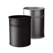 Kosze biurowe - Kosz na śmieci okrągły metalowy 15l perforacja 30mm srebrny 330023 DU986-15 - miniaturka - grafika 1