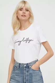 Koszulki sportowe damskie - Tommy Hilfiger t-shirt bawełniany damski kolor biały - grafika 1