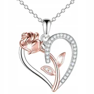 Naszyjniki - Naszyjnik 925 Pozłacany 18K Serce z Różą Sercem Cyrkonie Kwiat Serduszko - miniaturka - grafika 1