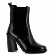 Botki damskie - Czarne skórzane sztyblety na słupku CARINII - Carinii - miniaturka - grafika 1