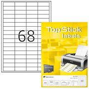 Etykiety do drukarek - TopStick 8729 uniwersalne etykiety DIN A4 mini (48,5 x 16,9 mm, 100 arkuszy, papier, matowe) samoprzylepne, do zadrukowania, naklejki na adres, 6800 etykiet samoprzylepnych, białe - miniaturka - grafika 1