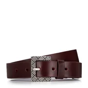 Paski - Damski pasek skórzany z klamrą w geometryczny wzór śliwkowy - miniaturka - grafika 1