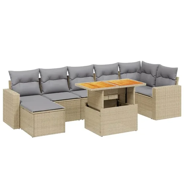 Zestaw Wypoczynkowy Rattan PE na Patio, Beżowy, Modułowy, Regulowany Blat