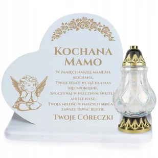 Biała Statuetka Na Grób Drewniana Podstawka Na Znicz Na Dzień Mamy Matki Y4 - Lampiony i znicze - miniaturka - grafika 1