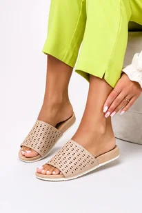 Beżowe klapki ażurowe brokatowe Casu W19X7/B - Klapki i japonki damskie - miniaturka - grafika 1