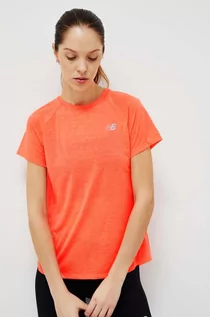 Koszulki sportowe damskie - New Balance t-shirt do biegania Impact Run kolor pomarańczowy - grafika 1