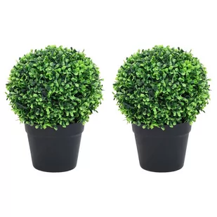 vidaXL Kule ze sztucznego bukszpanu w doniczce, 2 szt., zielone, 32 cm - Sztuczne kwiaty - miniaturka - grafika 1