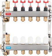 Akcesoria grzewcze - FERRO Rozdzielacz ze stali nierdzewnej 1 2-drogowy z zaworami termostatycznymi, przepływomierzami - miniaturka - grafika 1
