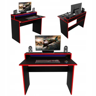 Biurko Gamingowe Komputerowe Dla Gracza Czarne Led - Biurka gamingowe - miniaturka - grafika 1